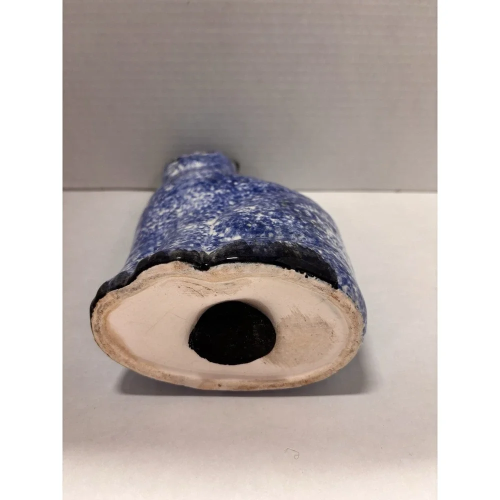 Cat Kitty Vintage Sponged Painted Blue‎ and White Coin Bank 9